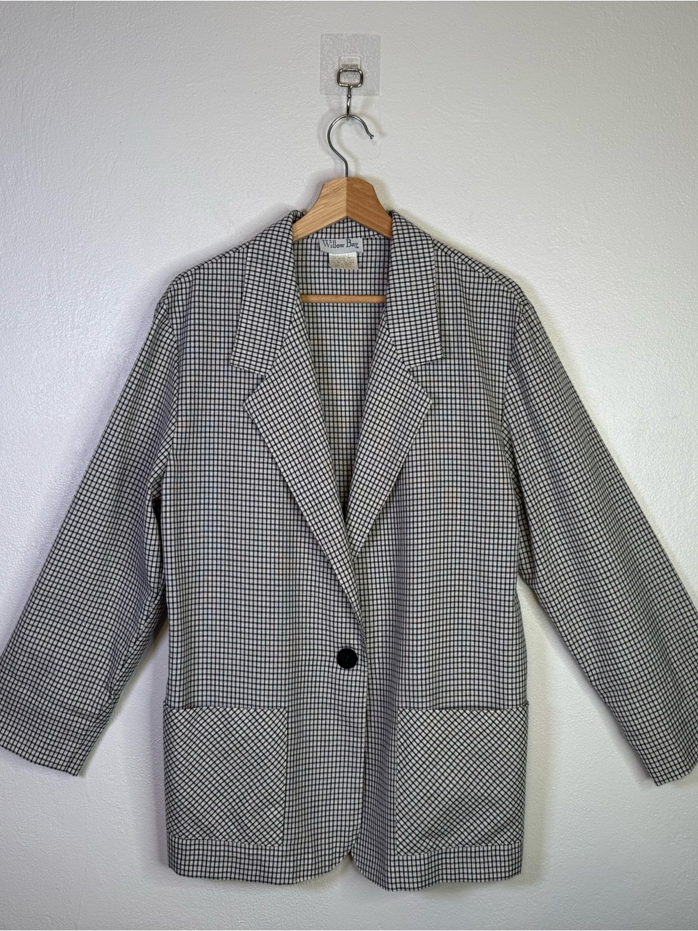 Vintage Willow Bay Houndstooth Blazer Jacket Women Large, 80s 90s Boxy Academic